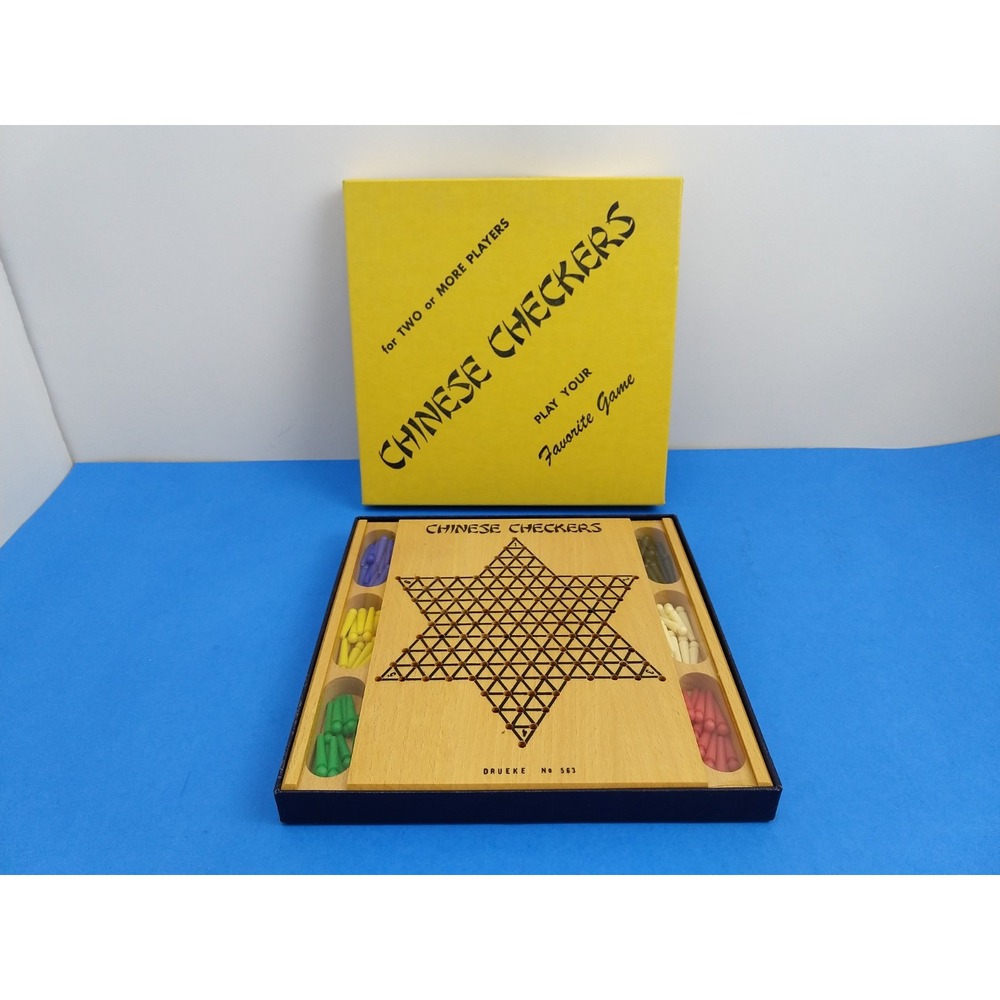 Vintage Drueke Chinese Checkers Wood Travel Set No 563 Plastic Pegs USA